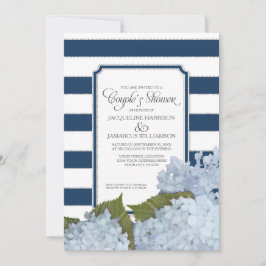 Par Shower Navy Blue Hydrangea Script Art Deco Inbjudningar