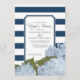 Par Shower Navy Blue Hydrangea Script Art Deco Inbjudningar