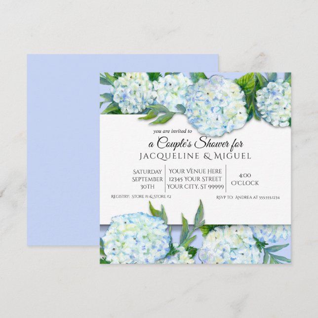 Par Shower Periwinkle n White Hydrangea Blommigt Inbjudningar (Fram/baksida)