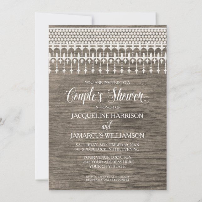 Par Shower Rustic Wooden Board Snöre Typography Inbjudningar (Framsida)