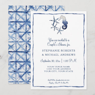 Par Shower Shibori Seahorse Starfish Beach Art Inbjudningar