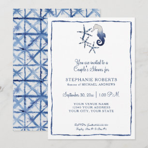 Par Shower Shibori Seahorse Starfish Beach Art Inbjudningar