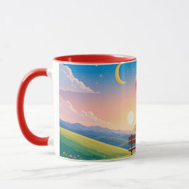 Par sittande på en bänk med kärlekstitel mugg