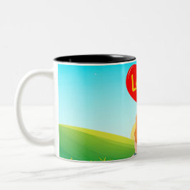 Par sittande på en bänk med kärlekstitel Två-Tonad mugg