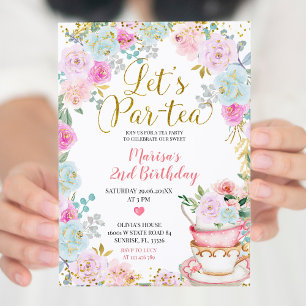 Par-tea Blommigt Tea Birthday Girl Investigation Inbjudningar