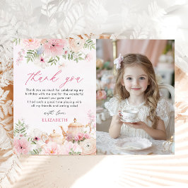 Par-tea Blommigt Tea Girl Födelsedagsfest Photo Tack Kort