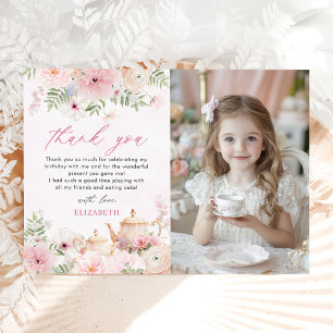 Par-tea Blommigt Tea Girl Födelsedagsfest Photo Tack Kort
