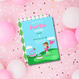 Par-Tee Chibi Flicka Födelsedagsfest Golfparty Inbjudningar