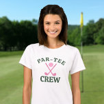 Par-Tee Crew Golf Bachelorette T Shirt<br><div class="desc">"Last Swing Before the Ring" par=tee crew Bachelorette Golf T-shirts from Ricaso Tee up the perfect bachelorette weekend with this chic and playful golf-themed t-shirt! Designed in shades of green and pink, this shirt sets the tone for a weekend of fun, friendship, and fabulous fairway fashion. Whether you're hosting a...</div>
