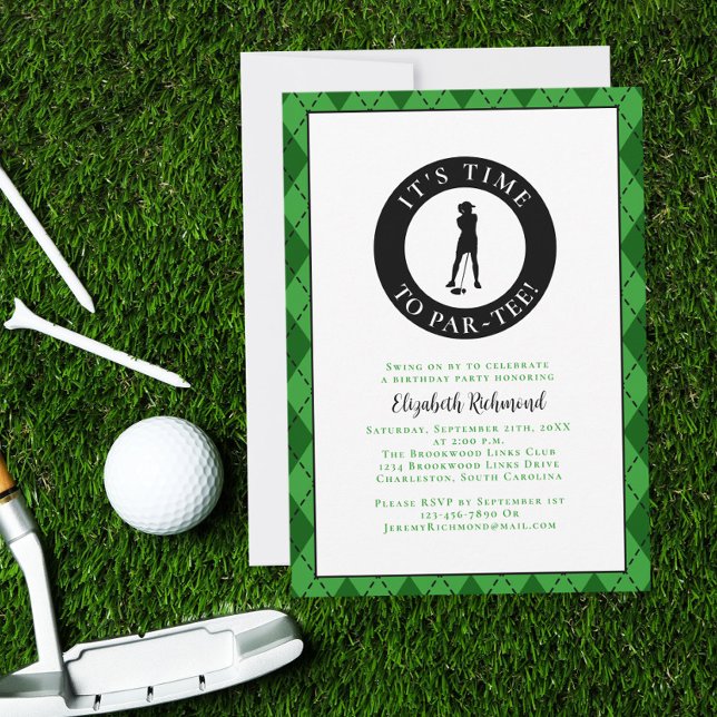 Par Tee Golfer Lundny Humor Födelsedagsfest Inbjudningar (Par Tee Golfer Funny Humor Birthday Party For Her Invitation)