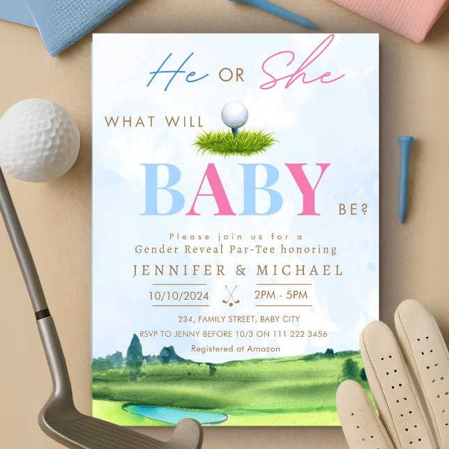 Par-Tee-gruppinbjudan till Golf Gender Reveal Inbjudningar (Golf Gender Reveal Par Tee Party Invitation)