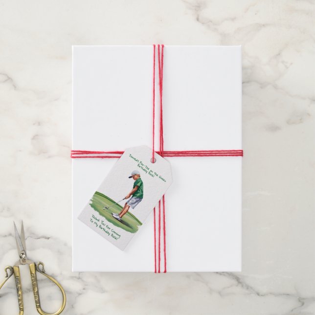 Par-Tee på Grönten Golf Birthday Bash Presentetikett (Med Snöre)