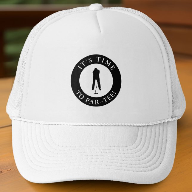 Par Tee Time Rolig manlig golfspelare för honom Keps (Black mesh hat with Par-Tee golfer logo—fun, bold, and perfect for tournaments or gifting.)
