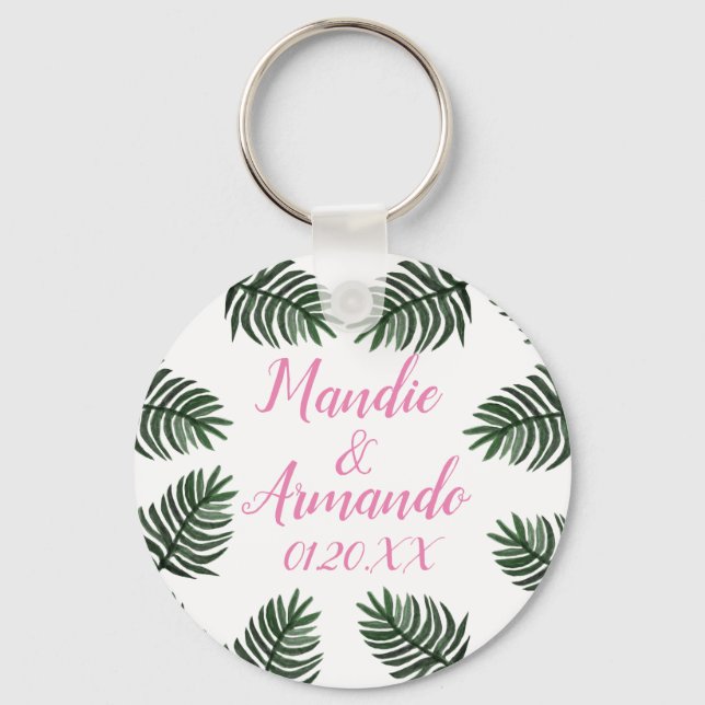 Par Tropical Grey Bröllop Datum Nyckelring (Framsida)