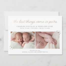 Par Twin Birth-meddelande i Faux Gold Foil Meddelande