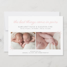 Par Twin Birth Notice with Rosa Hearearts Meddelande