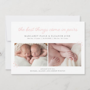 Par Twin Birth Notice with Rosa Hearearts Meddelande