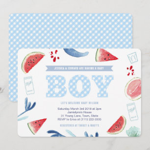 Par utomhus Gingham Baby Shower for Boy Inbjudningar