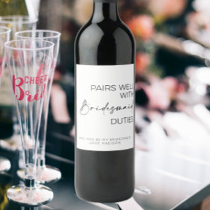 Par väl med Bridesmaid-uppgifter Vinflaska Etikett