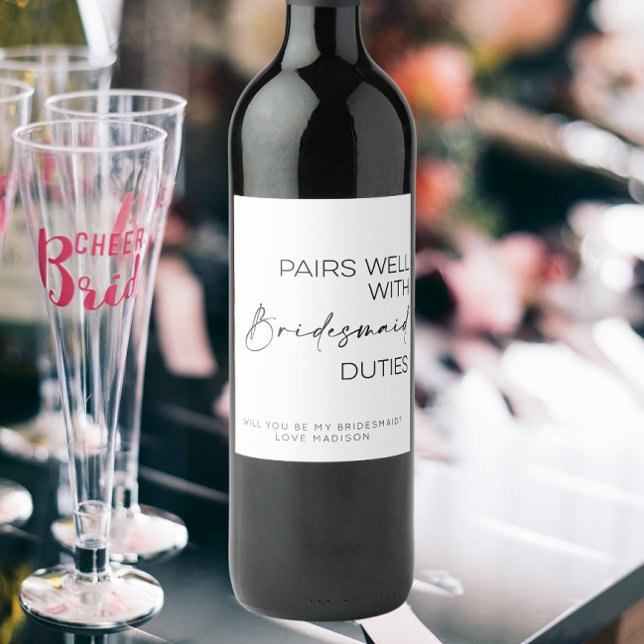 Par väl med Bridesmaid-uppgifter Vinflaska Etikett (Pairs well with Bridesmaid duties wine labels)