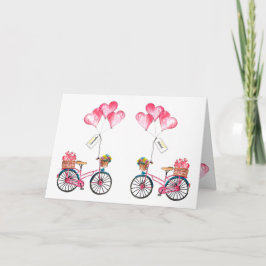Par Valentin Rosa Blå Cykel Ballong Hjärtan Kärlek Helgkort