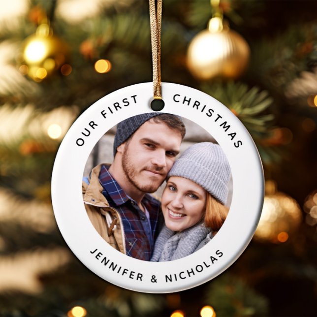 Par Vårt Första Julfoto Julgransprydnad Keramik (Couple Our First Christmas Photo Ceramic Ornament)