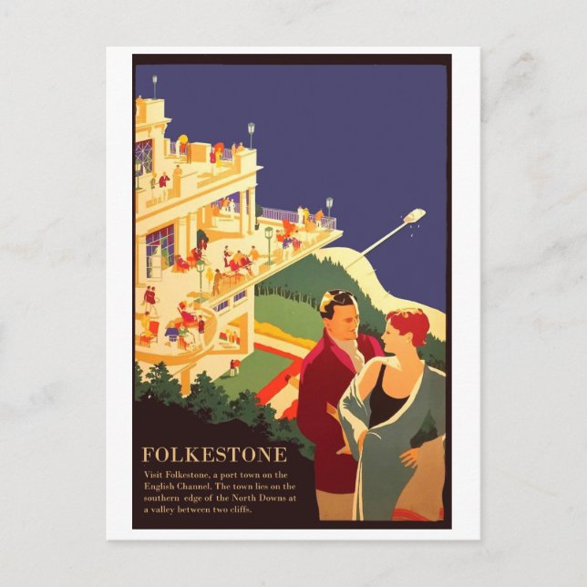 Par vid Folkestone-stranden Vykort (Framsida)