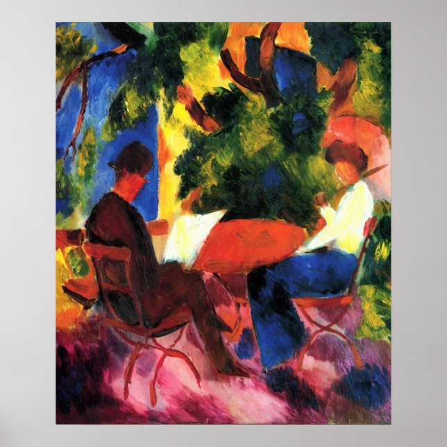 Par vid trädgårdsbordet av August Macke Poster (Framsidan)