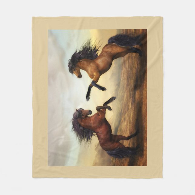 par vild hästar fleecefilt (Framsidan)