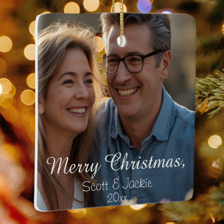 Par Vit Kalligrafi Foto Personalisera Julgransprydnad Keramik