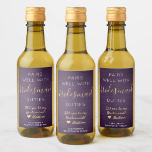 Par well Bridesmaid Frieri Lila & Guld Mini Vinetikett