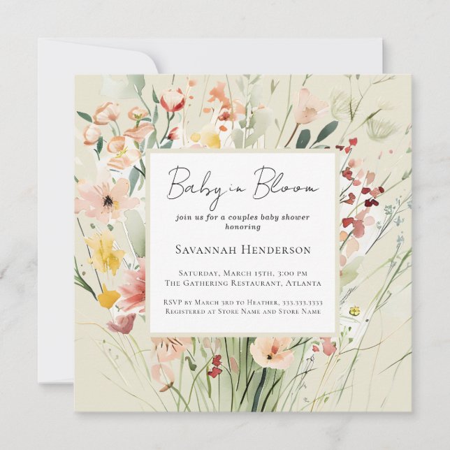 Par Wildblomma Baby i Bloom Baby Shower Inbjudningar (Framsida)