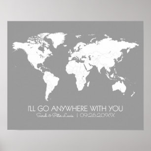 Par World Map in Grått Jag går vart som helst med Poster