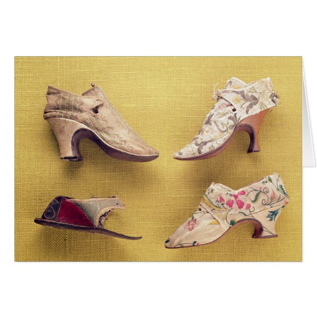 Para av broderat skor, c.1714 hälsningskort (Framsidan Horizontal)