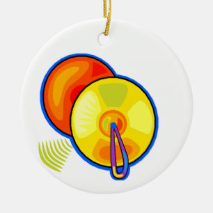 Para av gula cymbals som skisseras i grafiska julgransprydnad keramik