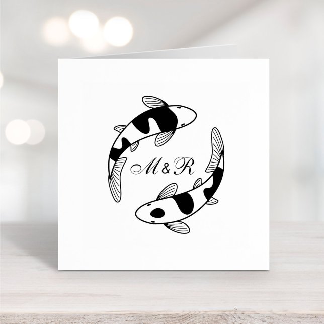 Para av japansk koi Fish Bröllop Monogram Självfärgande Stämpel (Skapare uppladdad)