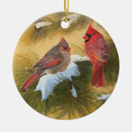 Para av kardinaler julgransprydnad keramik