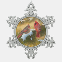 Para av kardinaler snöflinga pewter julgransprydnad