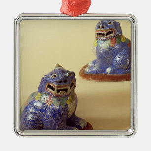 Para av kinesiska cloisonnehundar, det 18th julgransprydnad metall