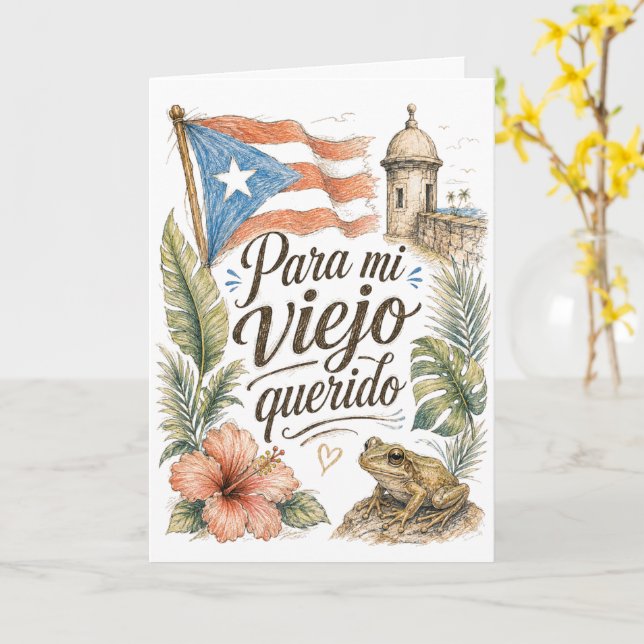 Para Mi Viejo Querido Puerto Rico Fars Dag Kort (Gul blomma)