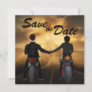 Para Riding MotorCycles Magic Sunset Bröllop Spara Datumet