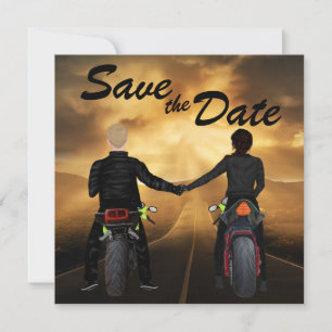 Para Riding MotorCycles Magic Sunset Bröllop Spara Datumet