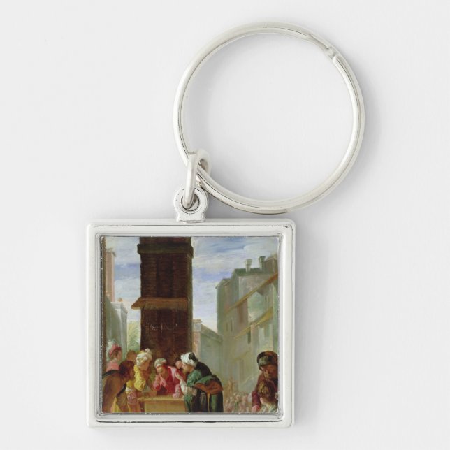 Parabeln av den dyrbara pärlan fyrkantig silverfärgad nyckelring (Framsidan)