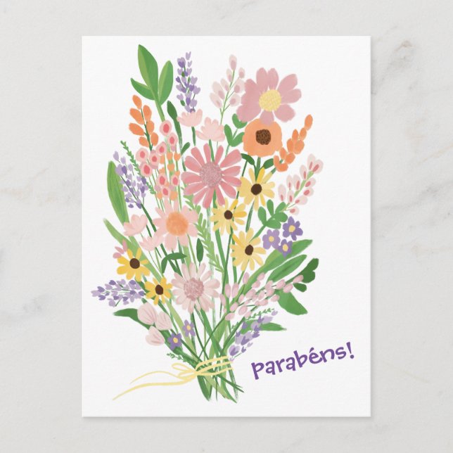 Parabener Handmålade vildblommor Gouache Grattis Vykort (Framsida)
