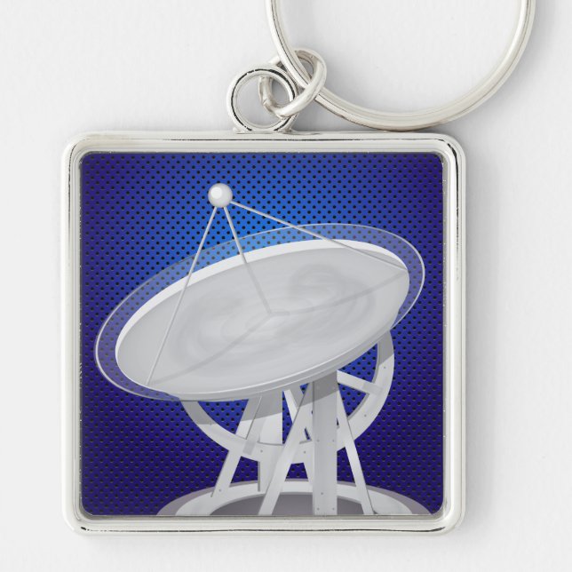 Parabolisk antenna fyrkantig silverfärgad nyckelring (Framsidan)