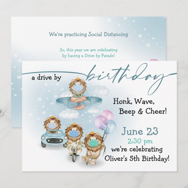 Parad kör Lejon före födelsedag Inbjudningar (Fram/baksida)