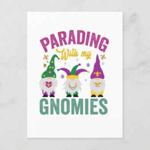 Parad med mina Gnomies Roliga Mardi Gras Gnomes Vykort