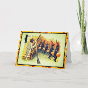 Parad till Svarta katter Jolly Halloween-Vintage C Kort