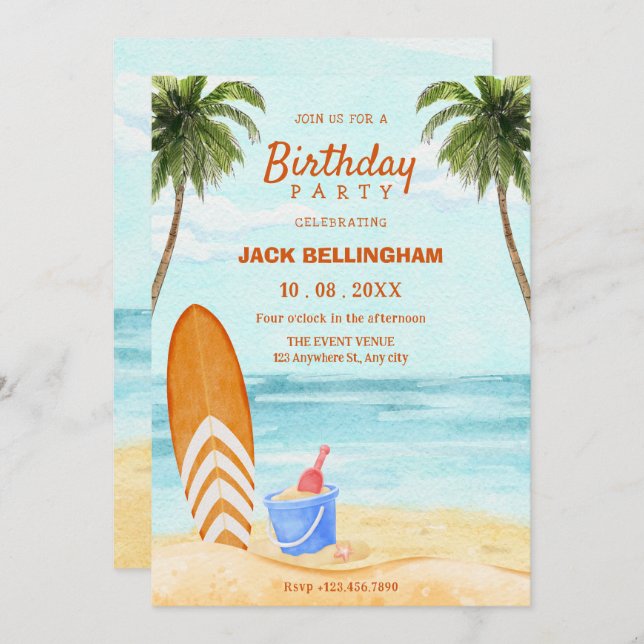 Paradag för vattenfärgsstrand inbjudningar (Fram/baksida)