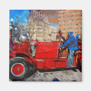 Parading Antique Fire Lastbil Abstrakt Impressioni Magnet
